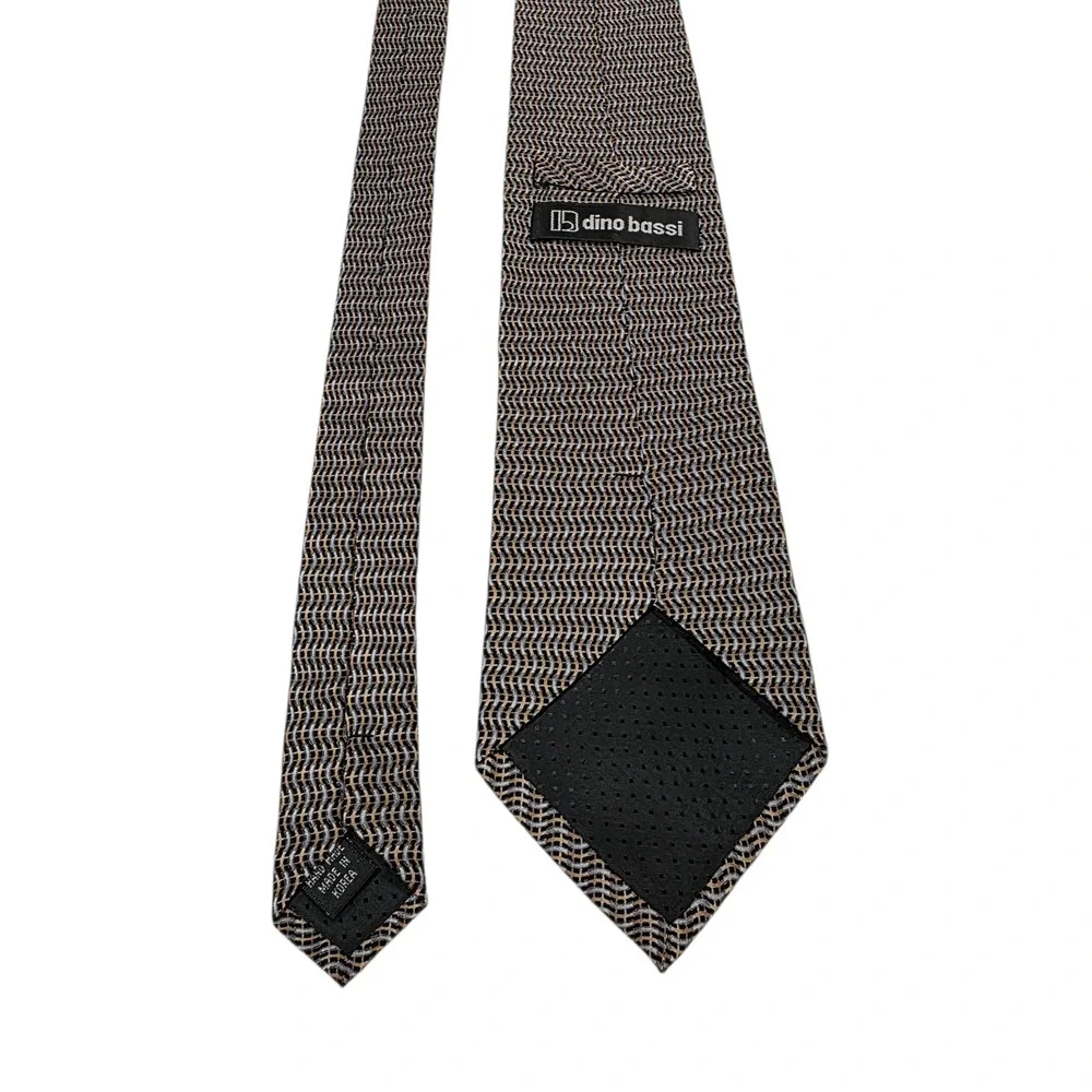 Dino Bassi Mens Necktie Black Gray Tan Silk Woven Swirls Classic Business‎ Suit